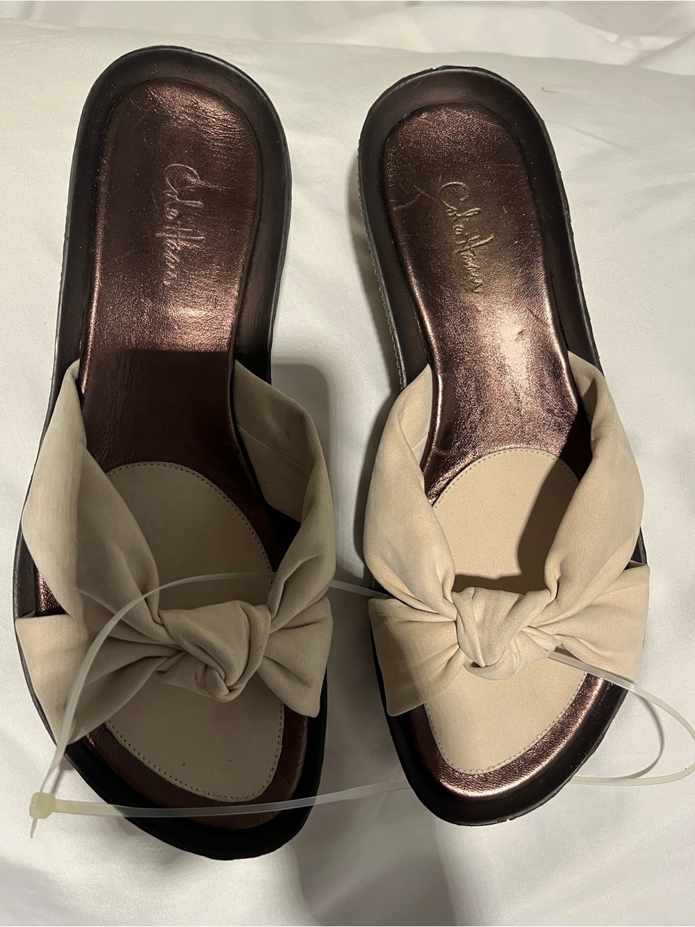 Cole Haan Beige Knot-Front Slide Mules - Picture 2 of 8